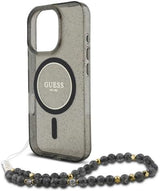Guess IML Glitter With Pearl Strap MagSafe Case for iPhone 16 Pro Max 6.9" Black - GUHMP16XHGCRELSK