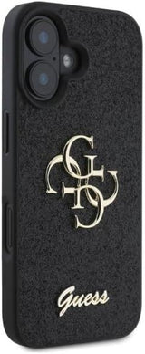 Guess PU Fixed Glitter 4G Metal Logo Case for iphone 16 6.1" Black - GUHCP16SHG4SGK