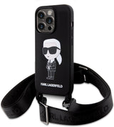 Karl Lagerfeld Ikonik Crossbody Silicone Case for iphone 15 Pro Max 6.7" Black - KLHCP15XSCBSKNK