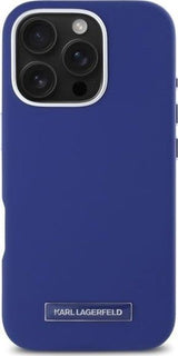 Karl Lagerfeld FW Metal Plate Case with MagSafe for iPhone 16 Pro Max 6.9" Case Blue - KLHMP16XPGMSRPB