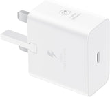 Samsung 3 Amp 25W USB C UK Mains Charger with USB C to C Cable White - EF-T2510XWEGGB