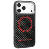 Audi RSQ Carbon Fiber Sports Red Circle Hardcase with MagSafe for iPhone 17 Pro Max 6.9" Black/Red - AUS-TPUPCMIP17PM-RSQ/D5-BK