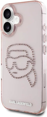 Karl Lagerfeld IML Rhinestones Karl Head Case for iPhone 16 6.1" Pink- KLHCP16SHKHDCELP