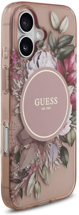 Guess IML Flowers Strap Case with MagSafe for iPhone 17 6.3" Pink - GUHMP17SHFWBRCESP