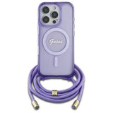 Guess Crossbody Cord Script Case with MagSafe for iPhone 16 Pro 6.3" Purple - GUHMP16LHCTSGNSU