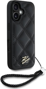 Karl Lagerfeld Quilted Initial Logo with Chain Strap Case for iPhone 16 6.1" Black - KLHCP16SPSQSKLSMSK