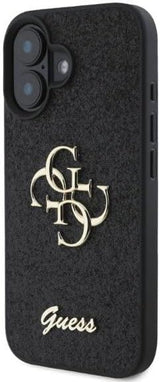Guess PU Fixed Glitter 4G Metal Logo Case for iphone 16 6.1" Black - GUHCP16SHG4SGK