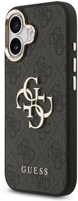 Guess PU Leather 4G Big Logo Gold Frame Case for iPhone 17 6.3" Black - GUHCP17S4GMGCGR