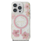 Guess Resin Flower Glitter Hardcase with MagSafe for iPhone 16 Pro 6.3" Pink - GUHMP16LRBFGFGMP
