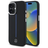 Mercedes Benz Silicone Blue Stripe Case with MagSafe for iPhone 16 6.1" Case Black - MEHMP16S23SUMBK