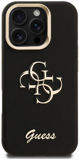 Guess PU Grained 4G Logo Stand Camera Frame Case for iPhone 16 Pro Max 6.9" Black - GUHCP16XPCS4GSK