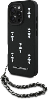 Karl Lagerfeld Saffiano Crystals with Chain Case for iPhone 16 Pro 6.3" Black - KLHCP16LPSADJSK