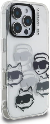 Karl Lagerfeld IML Multi Karl & Choupette Head Pattern Case for iPhone 16 Pro 6.3" Clear - KLHCP16LHMCHKCT