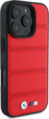 BMW M Perforated Stitched Line Case with MagSafe for iPhone 16 Pro Max 6.9" Red - BMHMP16X23PUSPR