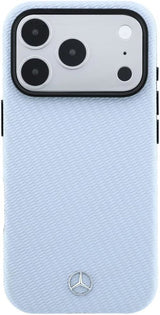 Mercedes Leather Semi Wrap Wood Effect Case with MagSafe for iPhone 17/18 Pro 6.3" Blue - MEHMP18L25PFWWPB