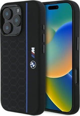BMW M Series Silicone Hexagon Blue Line Case with MagSafe for iPhone 16 Pro 6.3" Black - BMHMP16L23SHEB