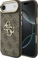 Guess PU Leather 4G Metal Logo Gold Frame Case for iPhone 17 Air 6.5" Brown - GUHCP17M4GMGCBR