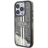 Guess Liquid Glitter Gold Stripes Hard Case for iphone 15 Pro Max 6.7" Black - GUHCP15XPSQSQSK