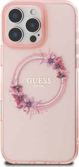 Guess IML Flowers Wreath Case with MagSafe for iPhone 16 Pro Max 6.9" Pink - GUHMP16XHFWFCP