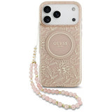Guess IML Flowers Electro Pearl Strap MagSafe Case for iPhone 17 Pro Max 6.9" Pink - GUHMP17XHCPOFPP