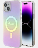 Guess IML Iridescent Script Hard Case with MagSafe for iphone 15 6.1" Pink - GUHMP15SHITSP