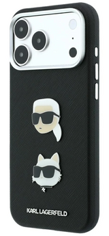 Karl Lagerfeld Saffiano Karl & Choupette Heads Pins Logo Case for iPhone 17/18 Pro Max 6.9" Black - KLHCP18XPSWFDHPK