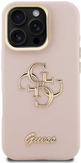 Guess PU Grained 4G Logo Stand Camera Frame Case for iPhone 16 Pro 6.3" Pink - GUHCP16LPCS4GSP