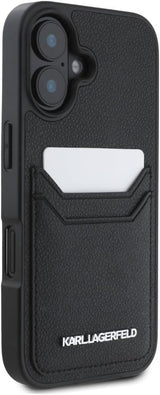 Karl Lagerfeld HC Grained PU Cardslot Metal Elong Case for iPhone 16 6.1" Black - KLHCP16SPKHPORPK