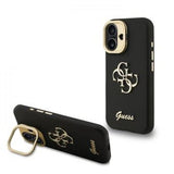 Guess PU Grained 4G Logo Stand Camera Frame Case for iPhone 16 6.1" Black - GUHCP16SPCS4GSK