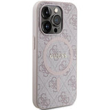 Guess 4G Collection Leather Metal Logo with MagSafe Hard Case for iphone 15 Pro 6.1" Pink - GUHMP15LG4GFRP