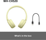 Sony WH-CH520 Over Ear Wireless Bluetooth Headphones Yellow - WHCH520Y.CE7