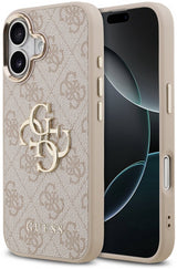 Guess PU Leather 4G Big Logo Gold Frame Case for iPhone 17 6.3" Pink - GUHCP17S4GMGCPI