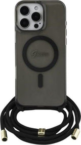 Guess Crossbody Cord Script Case with MagSafe for iPhone 16 Pro 6.3" Black - GUHMP16LHCTSGNSK