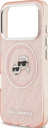 Karl Lagerfeld IML Glitter Karl & Choupette Heads Logo Case with MagSafe for iPhone 17 Pro Max 6.9" Pink - KLHMP17XHMKBKCHOP