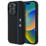 BMW Silicone Hexagon Blue Line Case with MagSafe for iPhone 16 Pro Max 6.9" Black - BMHMP16X23SHEB