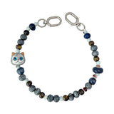 Nimmy Big Eye Cute Pet Silver Shaded Cat Mobile Phone Chain Bag Charm Ceramic Bracelet Grey -N-XDY-SL-023