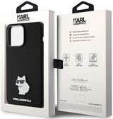 Karl Lagerfeld Choupette Metal Pin Silicone Cover for iphone 15 Pro 6.1" Black - KLHCP15LSMHCNPK