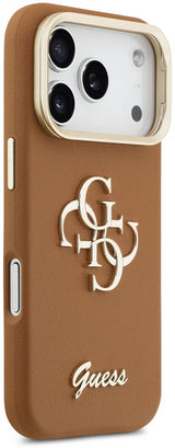 Guess PU Grained 4G Logo Stand Camera Frame Case for iPhone 17 Pro 6.3" Brown - GUHCP17LPCS4GSW