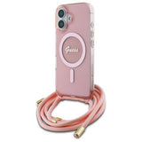 Guess Crossbody Cord Script Case with MagSafe iPhone 16 6.1" Pink - GUHMP16SHCTSGNSP