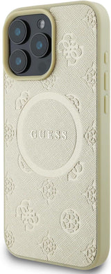 Guess Leather Saffiano Peony Classic Logo Hardcase with MagSafe for iphone 16 Pro Max 6.9" Gold - GUHMP16XPSAPSMED