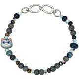 Nimmy Big Eye Cute Pet Silver Shaded Cat Mobile Phone Chain Bag Charm Ceramic Bracelet Grey -N-XDY-SL-023