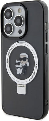 Karl Lagerfeld Karl & Choupette with MagSafe & Ring Stand for iphone 15 Pro 6.1" Black - KLHMP15LHMRSKCK