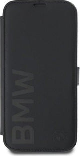 BMW Signature Leather Wordmark Bookcase for iPhone 16 Pro 6.3" Black - BMBKP16L23RMRLK