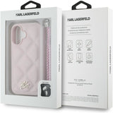 Karl Lagerfeld Quilted Initial Logo with Chain Strap Case for iPhone 16 6.1" Pink - KLHCP16SPSQSKLSMSP