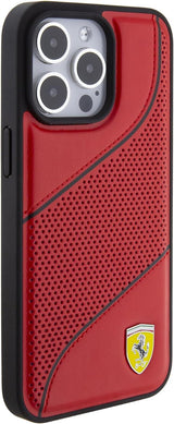 Ferrari Hard Case Perforated Waves Metal Logo for iphone 15 Pro Max 6.7" Red - FEHCP15XPWAR