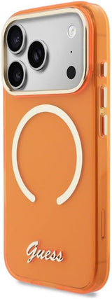 Guess IML Script Metal Logo Case with MagSafe for iPhone 17 Pro Max 6.9" Orange - GUHMP17X5HTCSMSO