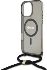 Guess Crossbody Cord Script Case with MagSafe for iPhone 16 Pro 6.3" Black - GUHMP16LHCTSGNSK