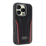 Audi Genuine Leather Hardcase with MagSafe for iPhone 16 Pro 6.3" Black/Red - AU-TPUPCMIP16P-R8/D3-RD