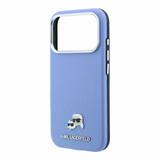 Karl Lagerfeld Grained Karl & Choupette Heads Metal Logo Case with MagSafe for iPhone 17/18 Pro Max 6.9" Light Blue - KLHMP18X6PSKCHLB