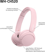 Sony WH-CH520 Over Ear Wireless Bluetooth Headphones Pink - WHCH520P.CE7